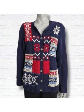 Vintage Northern Reflections Chunky Tacky Winter Holiday Cardigan Sweater Size L